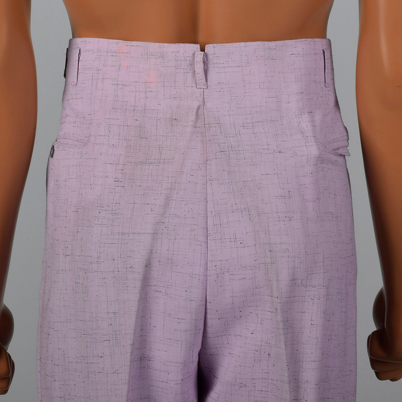 1950s Mens Hollywood Waist Pants Lavender Rayon with Gray Flecks