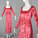 1970s Richilene Pink Burnout Velvet Empire Waist Evening Dress