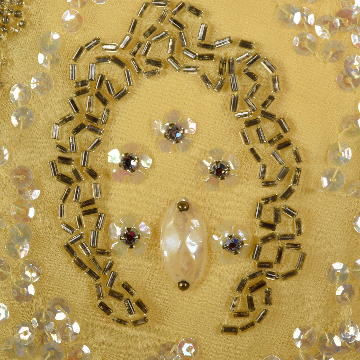 1960s Yellow Chiffon Beaded Dress