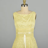 Small 1960s Yellow Lace 2pc Set Crop Top Sleeveless Dress