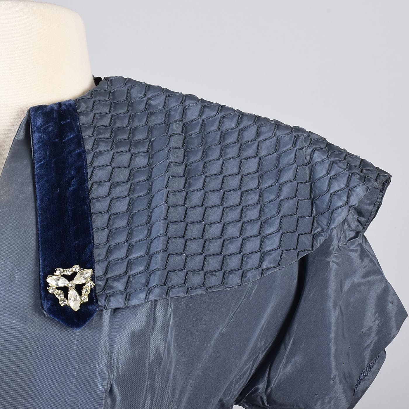 1950s Blue Taffeta Party Dress with Velvet Details