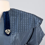 1950s Blue Taffeta Party Dress with Velvet Details