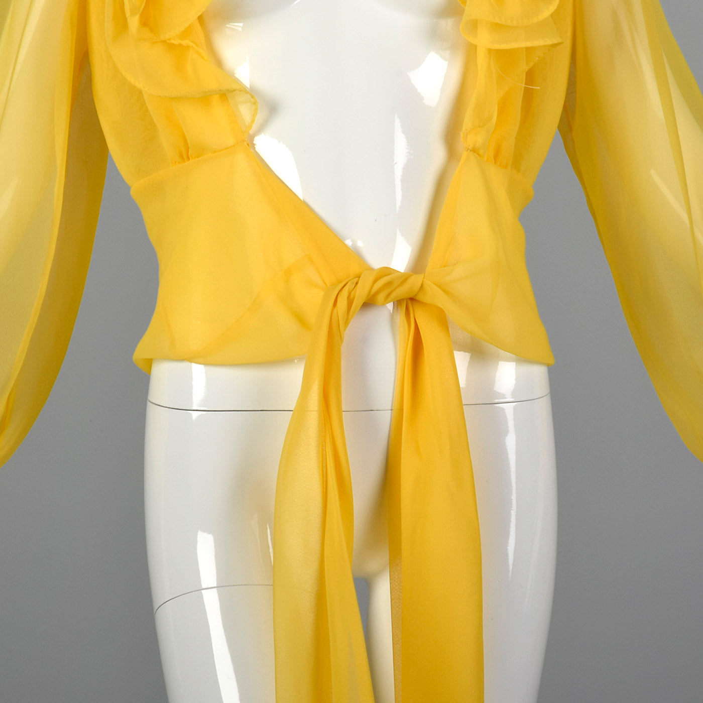 1970s Elegant Sheer Yellow Wrap Blouse