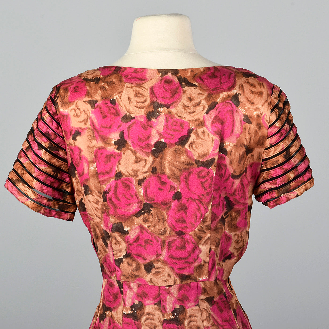 1950s Floral Dress with Sheer Detail Collar and Sleeves