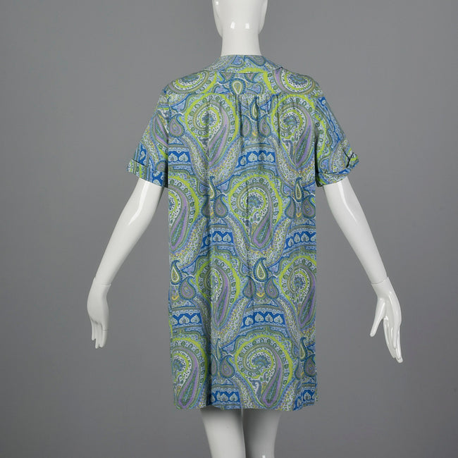 1960s Paisley Print Cotton House Dress