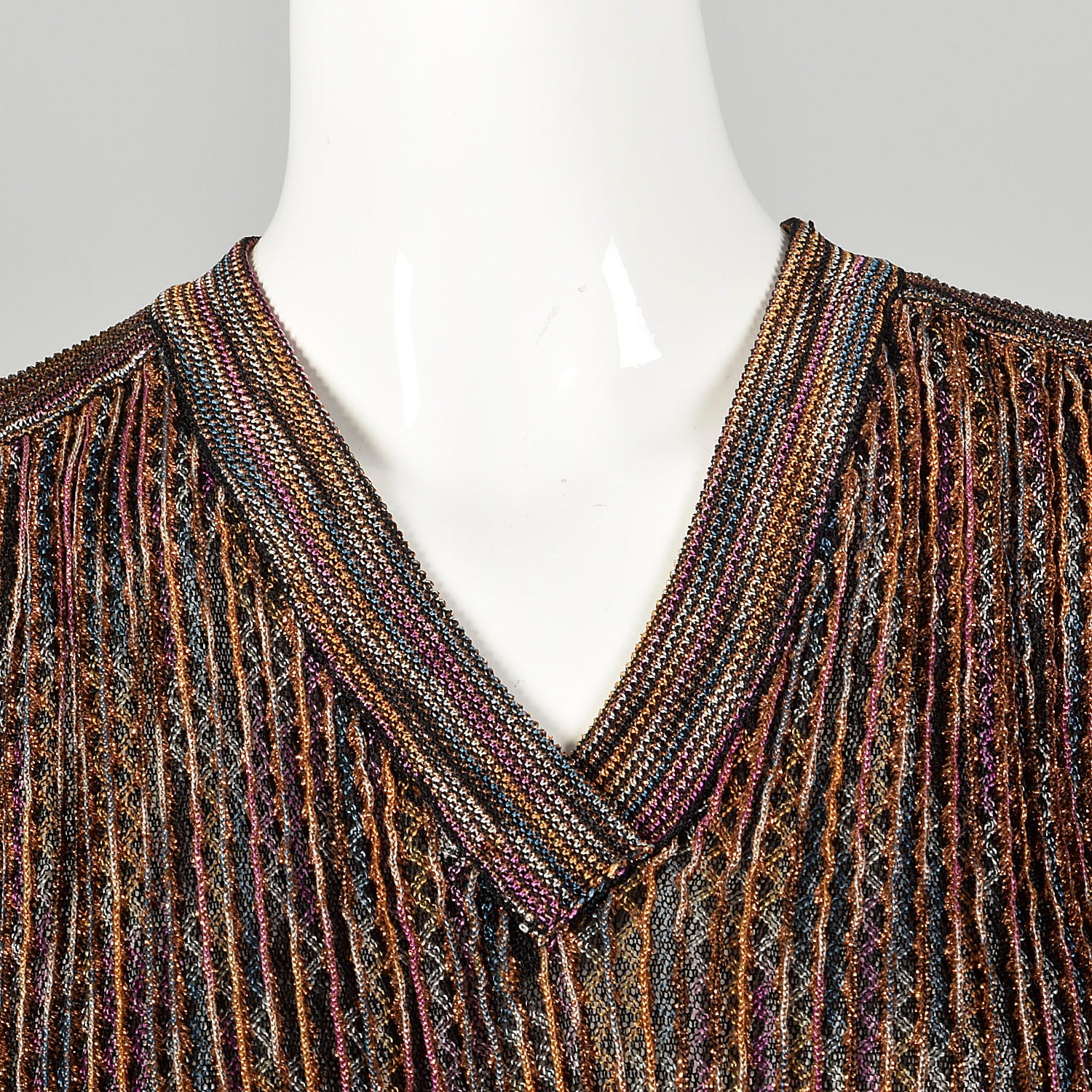 Small 1980s Dress Missoni Metallic Knit Knee Length Long Sleeve Sweater Party