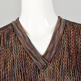 Small 1980s Dress Missoni Metallic Knit Knee Length Long Sleeve Sweater Party