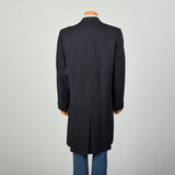 1960s Large Richman Brothers Black Lightweight Wool Outerwear Winter Overcoat