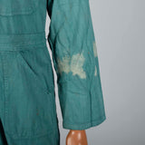 1940s Mens Green Herringbone Belted Workwear Coveralls