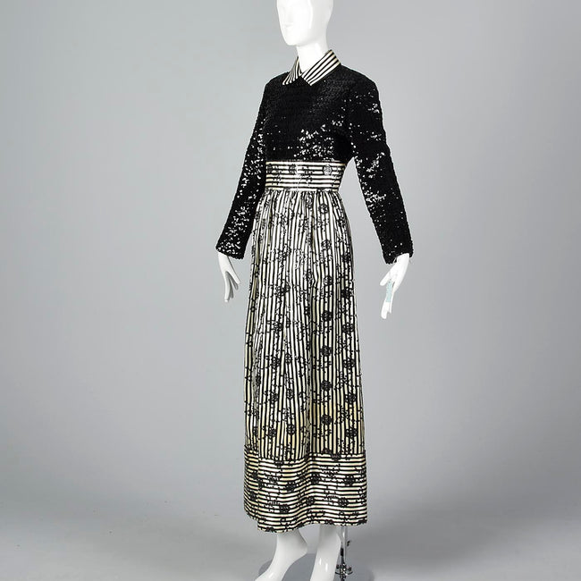 1970s Victor Costa Romantica Sequin Dress