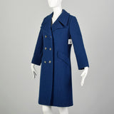 Small 1960s Coat Blue Mod Wool Tweed Double Breasted Winter Outerwear