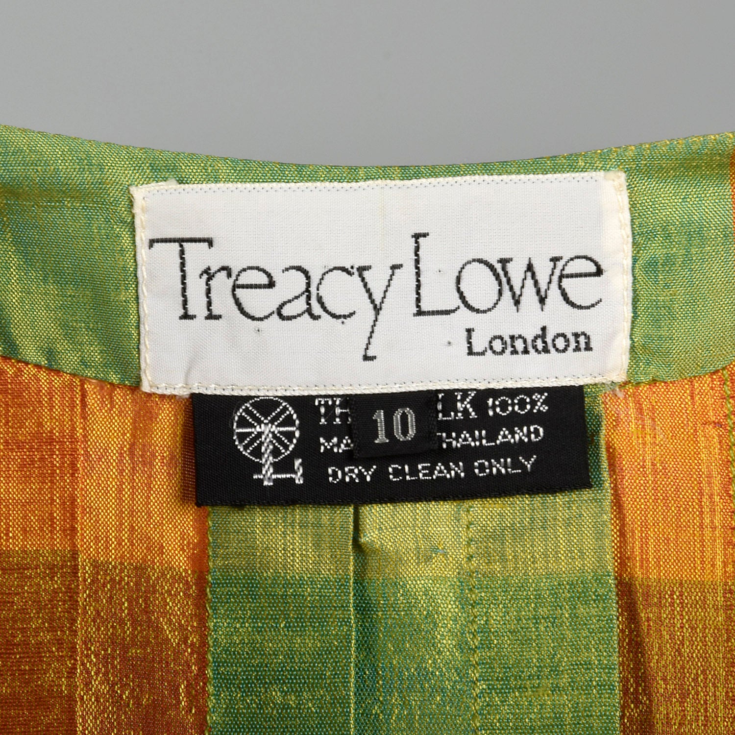 Medium Treacy Lowe 1970s Green and Orange Plaid Silk Maxi Dress