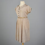 1950s Pink and Green Rayon Print Dress