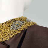 1960s Brown Shift Dress with Beaded Collar