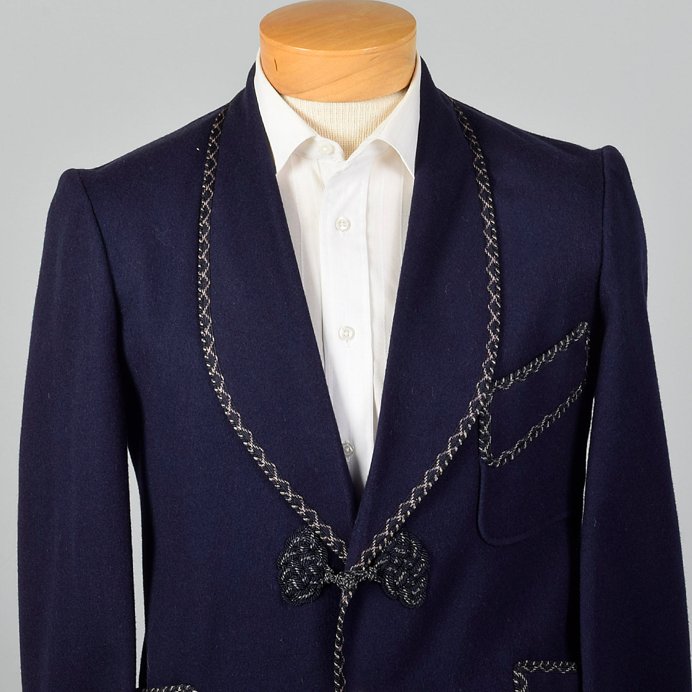 1950s Navy Blue Smoking Jacket with Braided Trim
