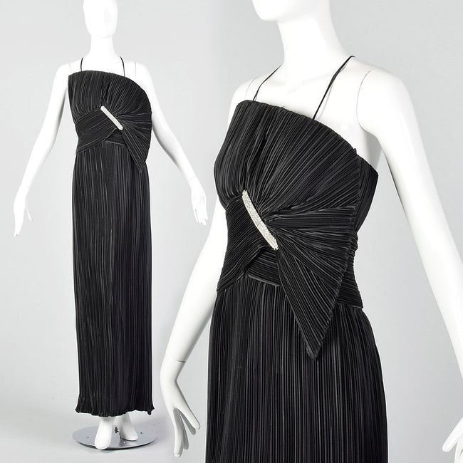 1970s Mary McFadden Black Pleated Dress