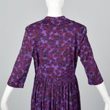 1960s Purple Floral Print Dress