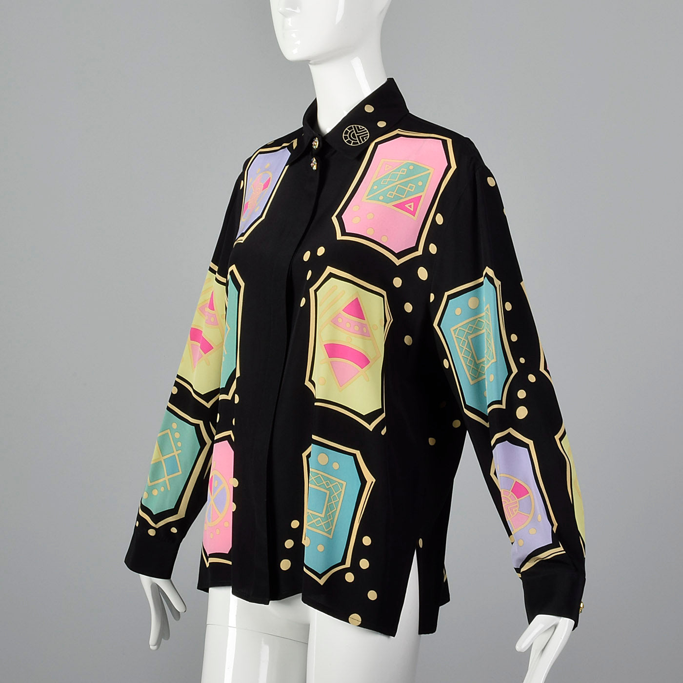 1990s Louis Feraud Silky Geometric Print Blouse