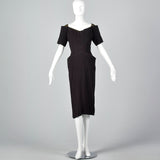 1940s Black Rayon Dress with Gold Trim