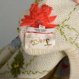 Small 1960s Embroidered Cardigan Sweater Colorful Flowers On Off-White Knit