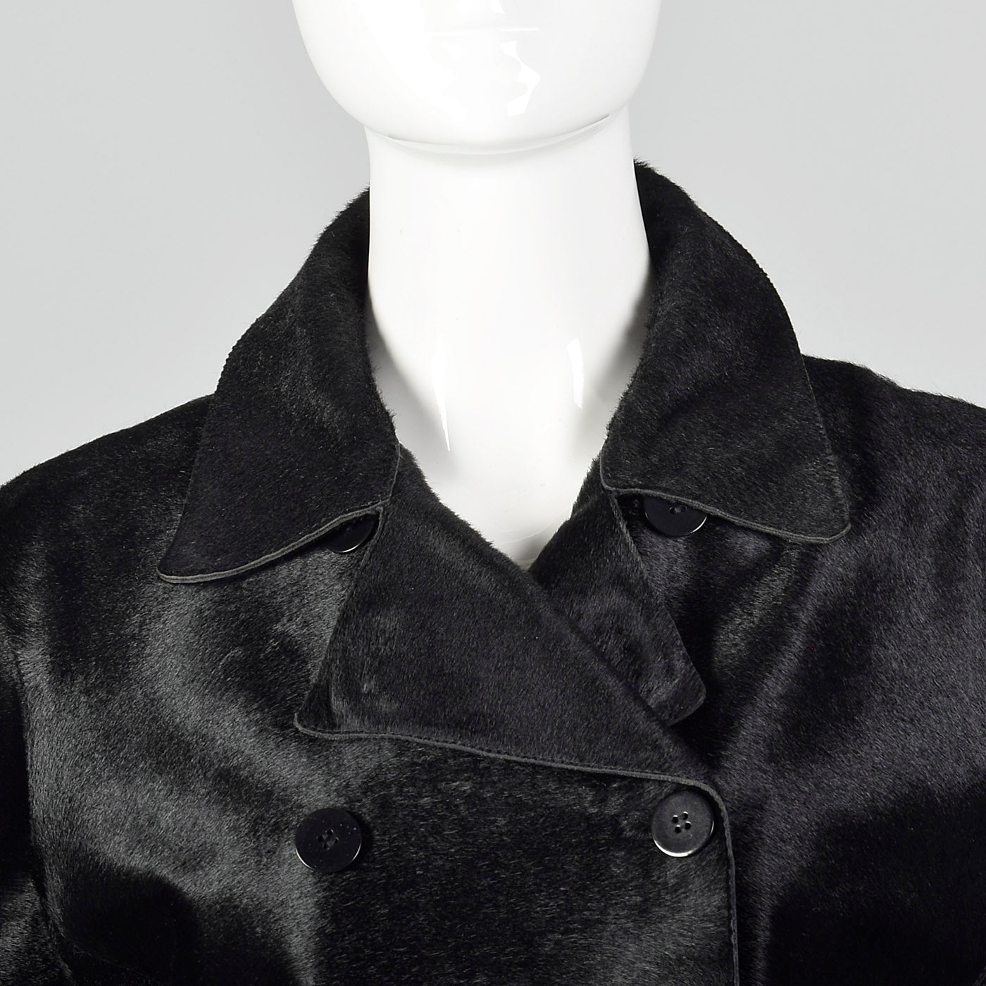 1990s Donna Karan Signature Black Pony Hair Coat