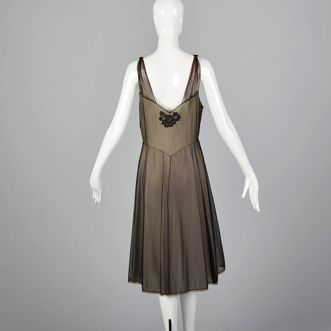 1950s Black Nightgown with Black Lace Applique
