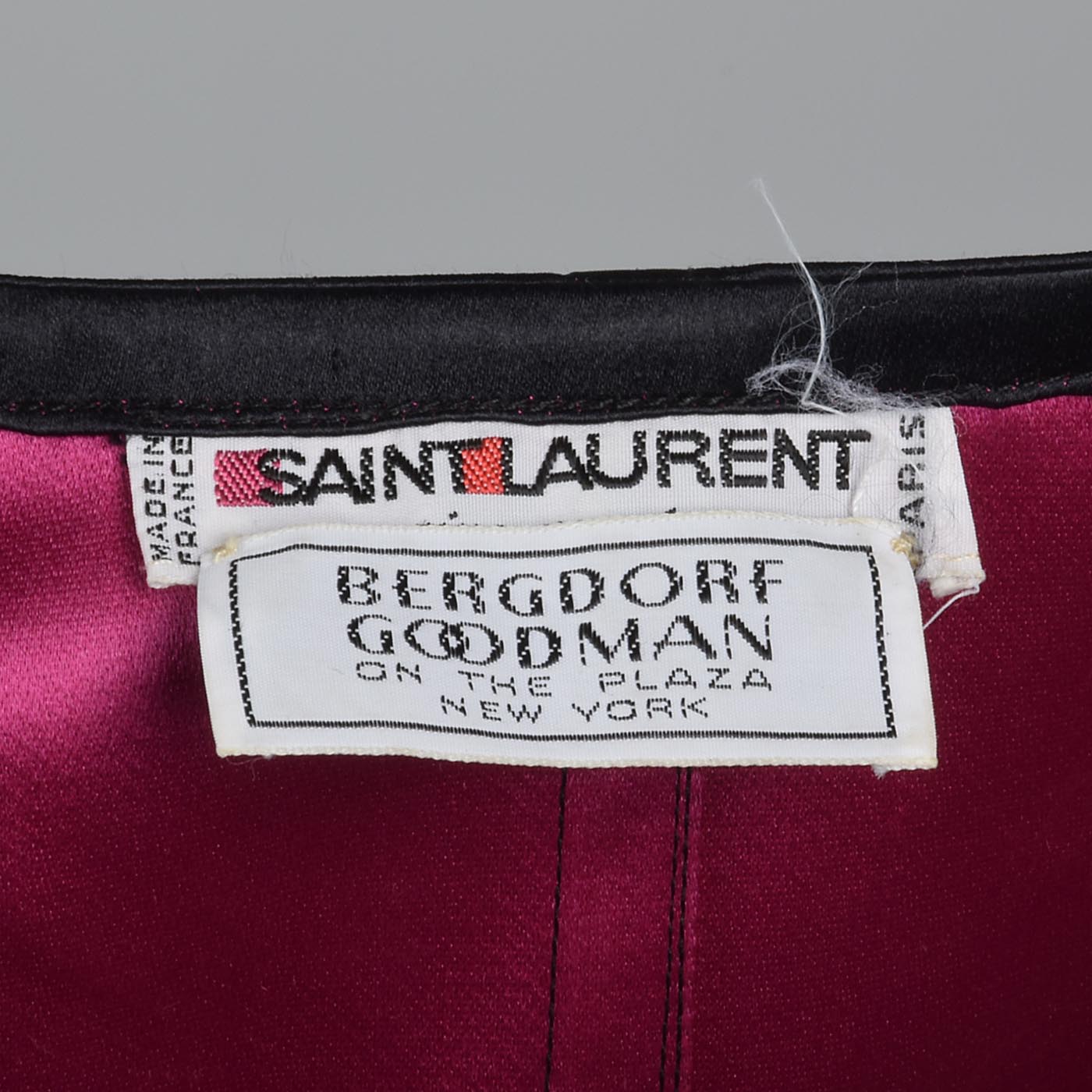 Yves Saint Laurent Rive Gauche Black Satin Satin Skirt Suit with Hot Pink Lining