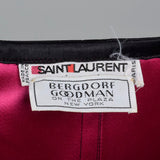 Yves Saint Laurent Rive Gauche Black Satin Satin Skirt Suit with Hot Pink Lining