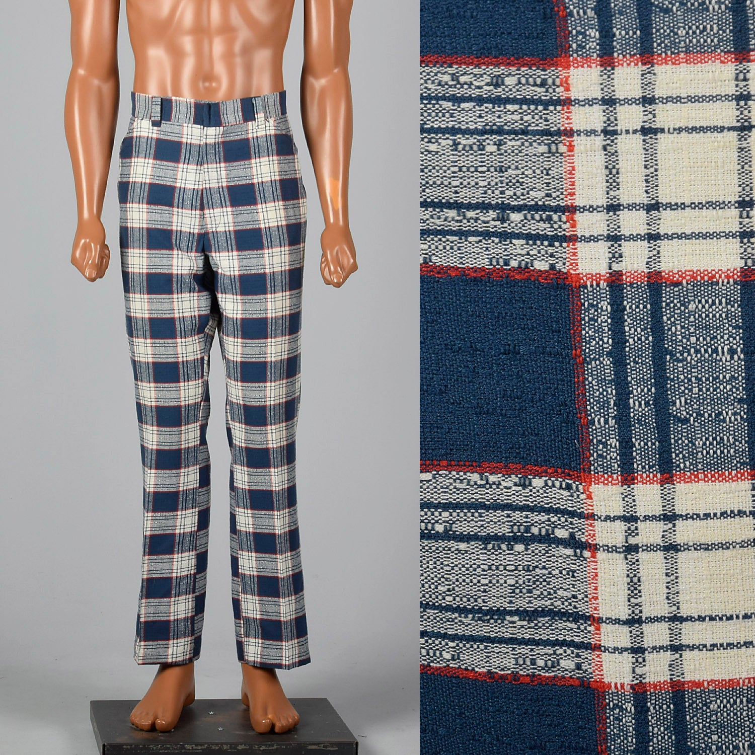 1970s Blue and Red Plaid Pants