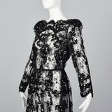 1980s Sheer Black Lace Dress with Sequins & Scalloped Hem