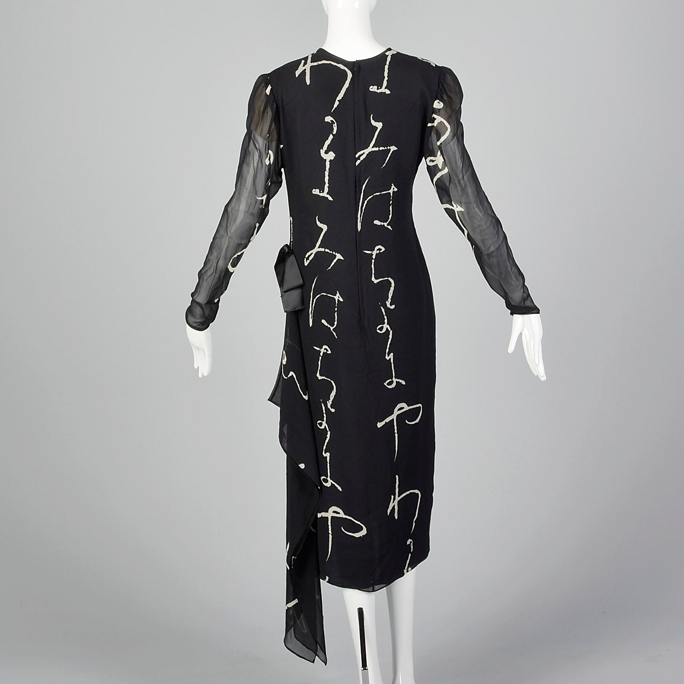 1980s Hanae Mori Black Silk Dress