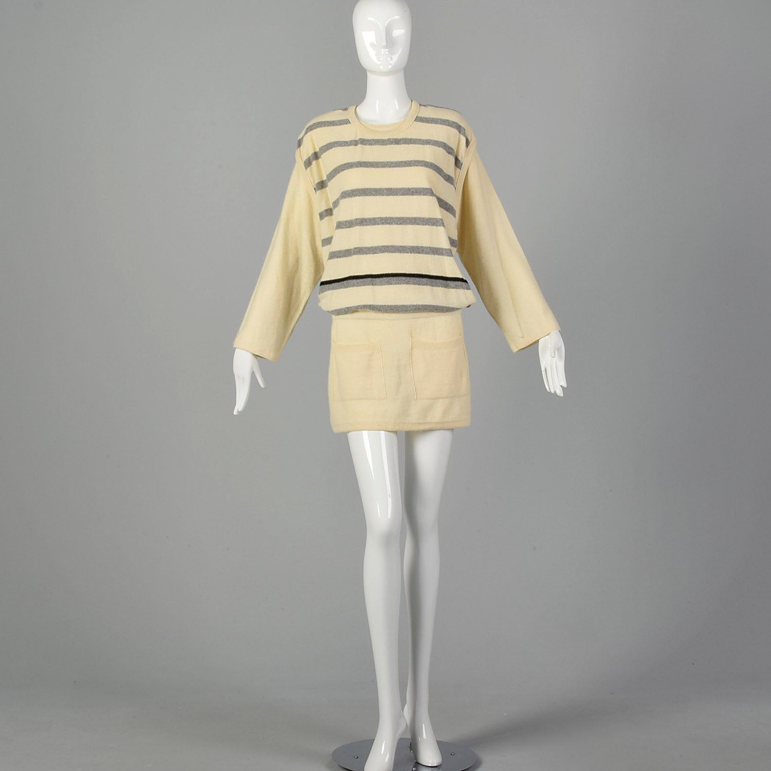 Medium Sonia Rykiel 1980s Cream Striped Tunic Sweater