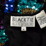 Medium 1990s Oleg Cassini Shirt Multicolored Sequin Formal Long Sleeve Eveningwear