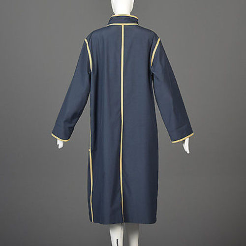 1970s Bonnie Cashin Navy Blue Overcoat with Tan Trim