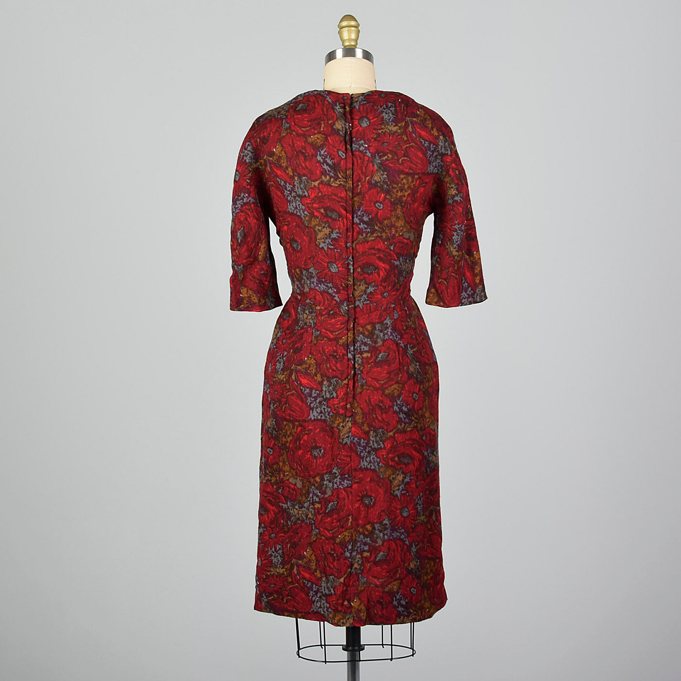 1950s Red Floral Print Dress with Great Silhouette