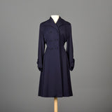 1950s Blue Gabardine Hourglass Princess Coat with Full Sleeves