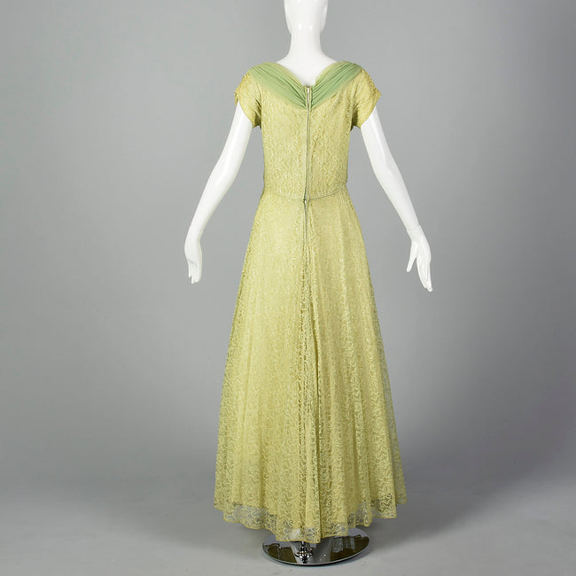1950s Green Lace Evening Dress