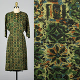 1950s Green Print Day Dress with Dolman Sleeves