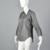 1970s Black and White Gingham Blouse