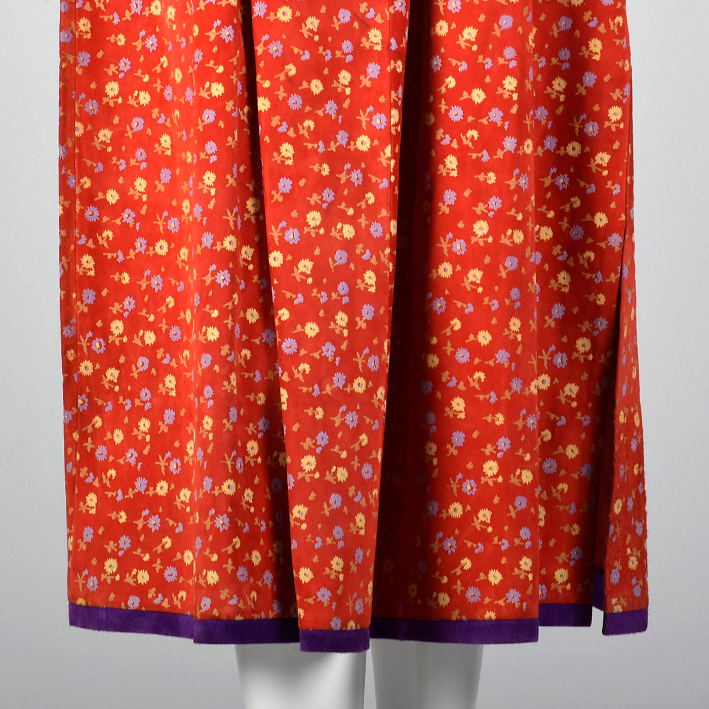 1970s Mario Valentino Suede Leather Two Piece Set with Silk Screen Floral Print