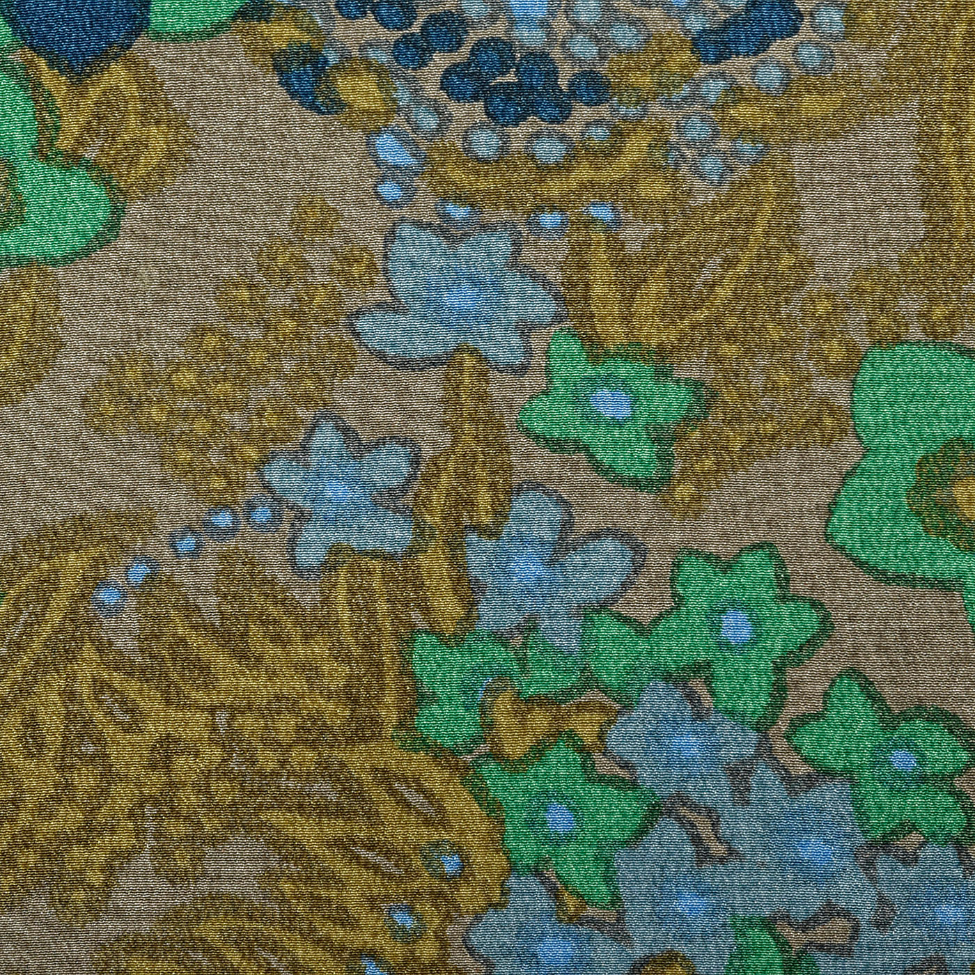 1960s Green and Blue Floral Dress with Mandarin Collar