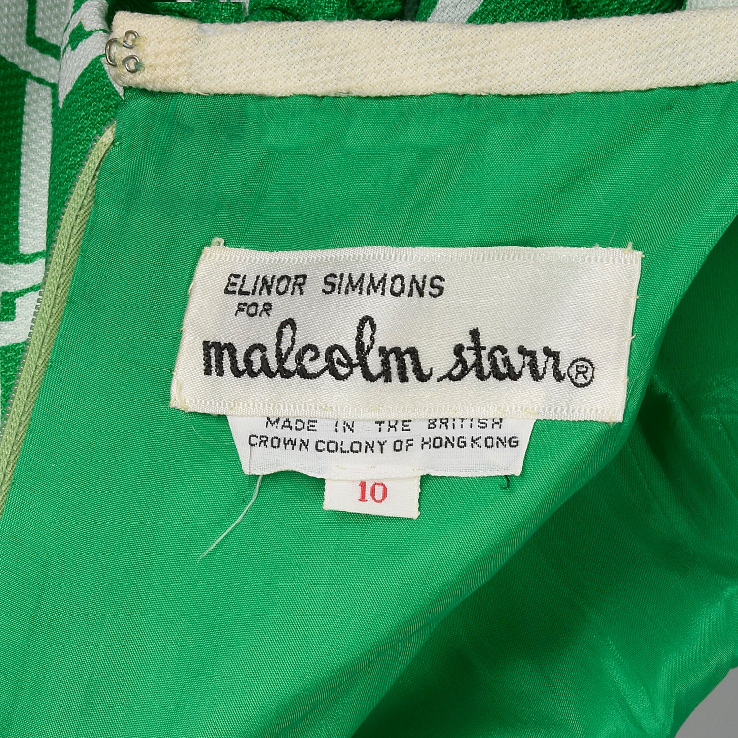 Small Malcolm Star 1960s Green and White Dress