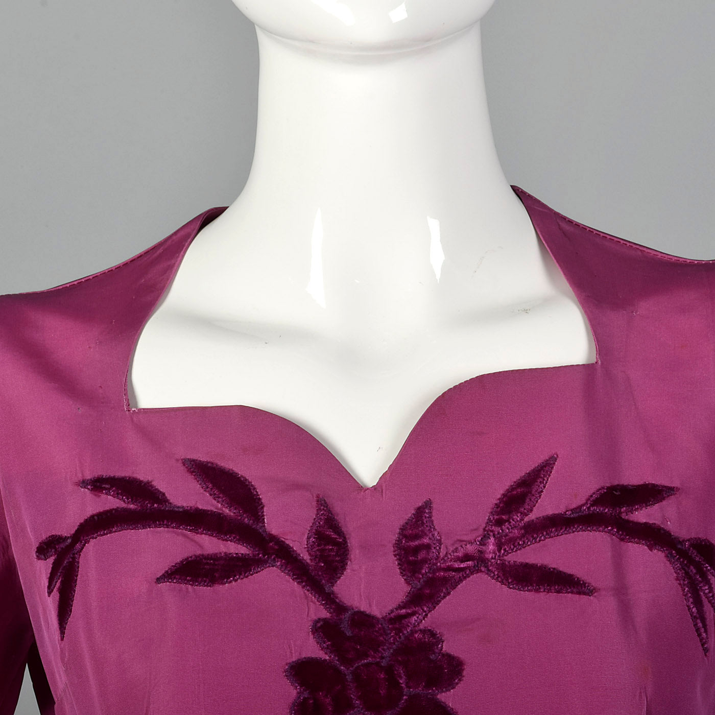1940s Pink Taffeta Gown with Velvet Applique