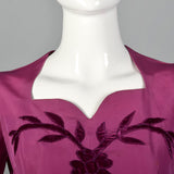 1940s Pink Taffeta Gown with Velvet Applique