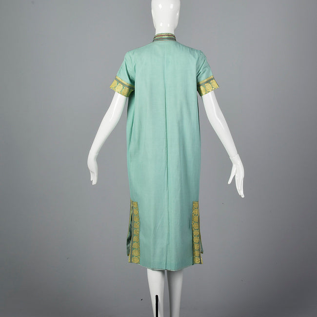 1950s Dress and Jacket Set in Aqua with Gold Trim