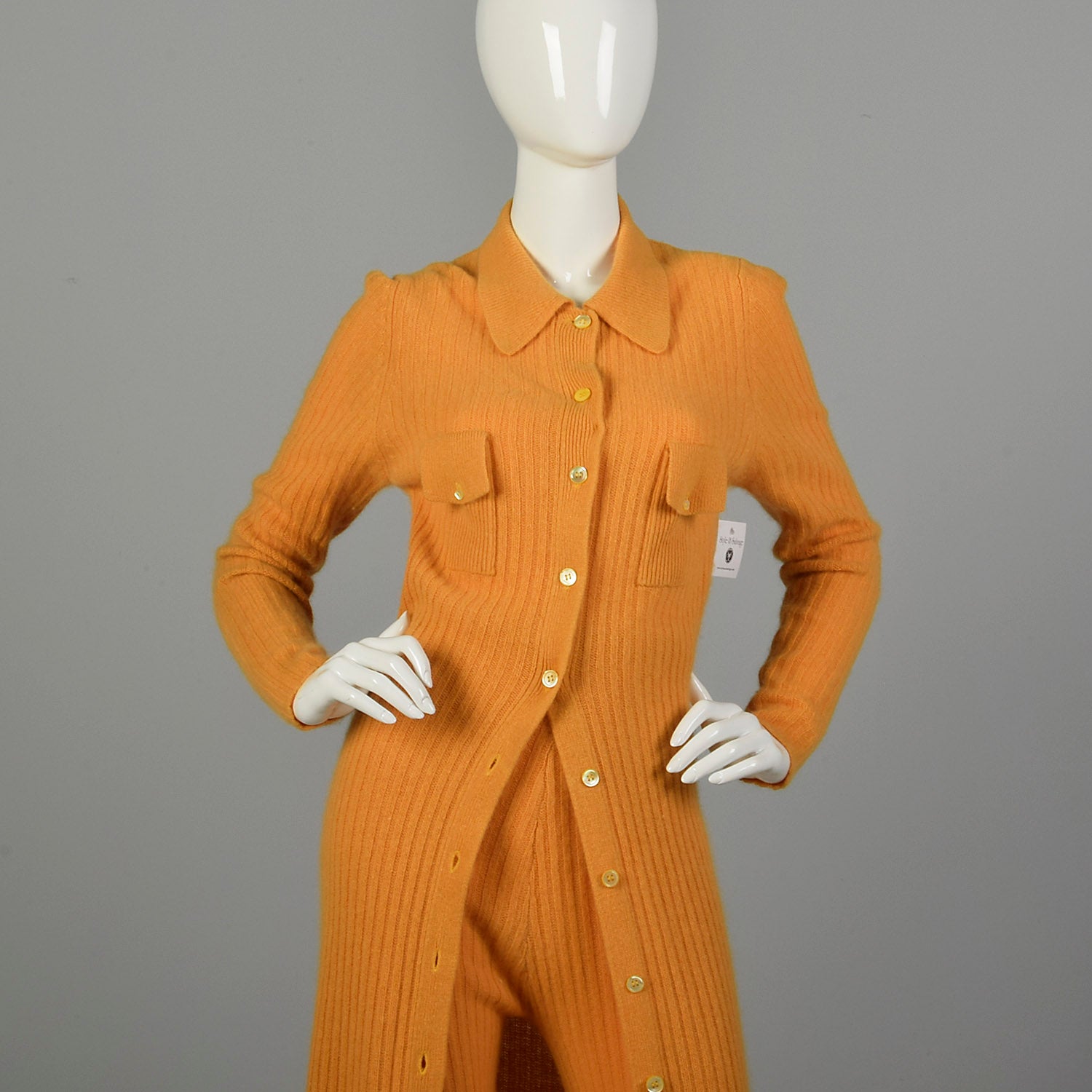 Medium 1970s 2pc Set Cozy Ribbed Knit Pants Angora Sweater Dress Autumn