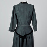 1950s Green and Black Sharksin Dress with Black Velvet Trim