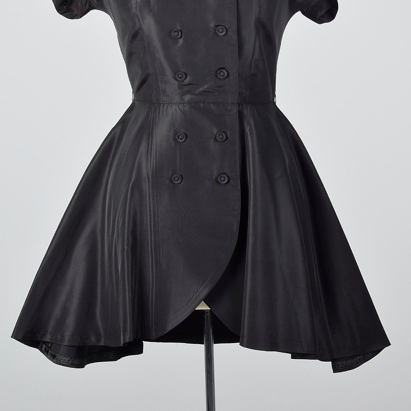 1950s Black Taffeta Fit and Flare Top