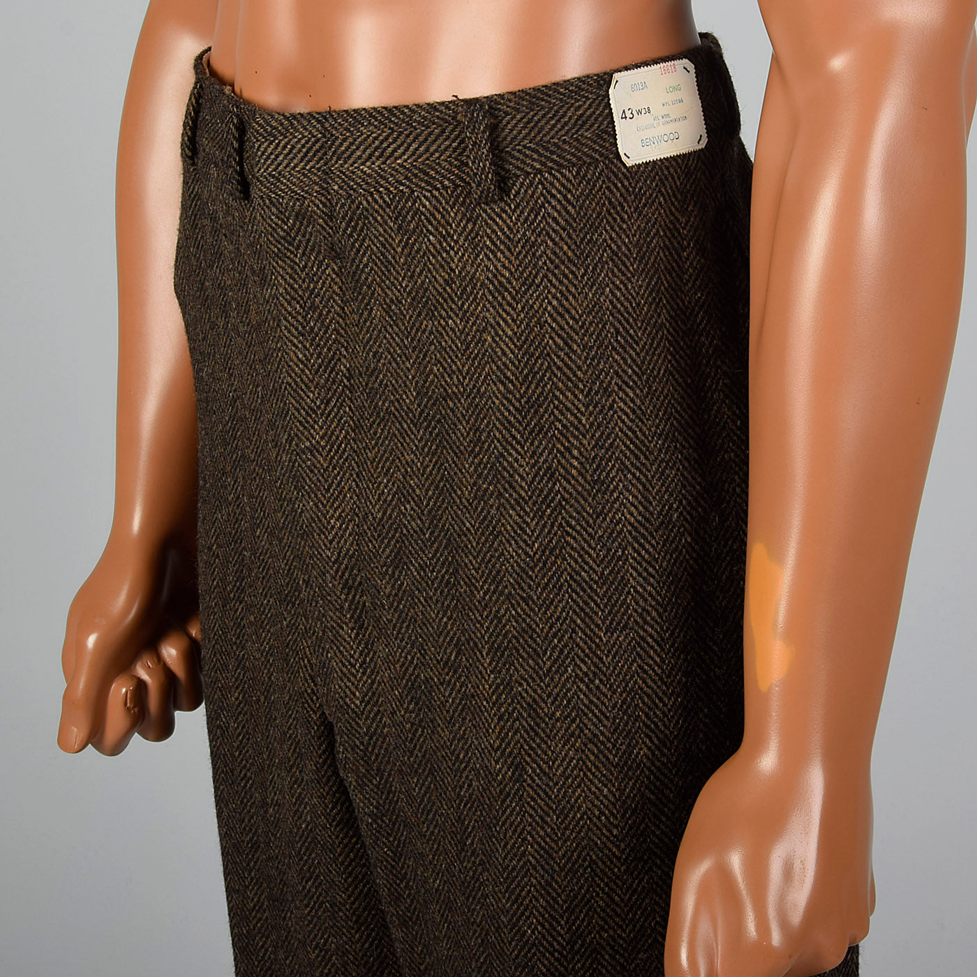 1970s Mens Deadstock Wool Pants in Brown and Black Herringbone