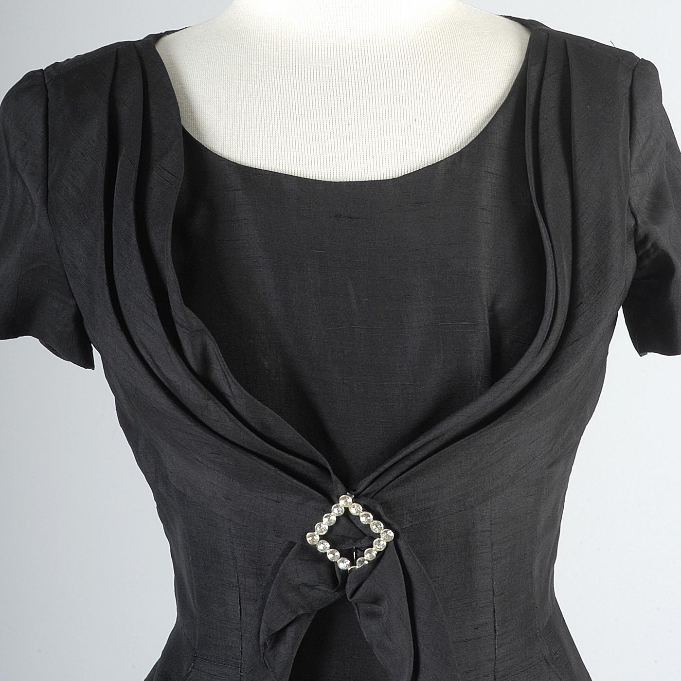 1950s Black Silk Cocktail Dress with Fitted Waist